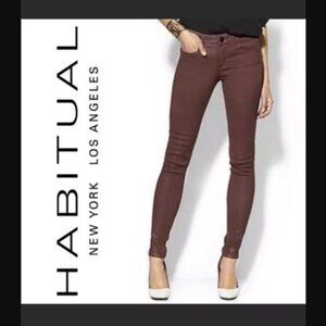 Habitual Burgundy Womens Alice Skinny Wax Coated Jeans Size 25